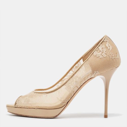 Jimmy Choo Beige Lace and Patent Leather Luna Peep Toe Pumps Size 39 - Jimmy Choo - Modalova