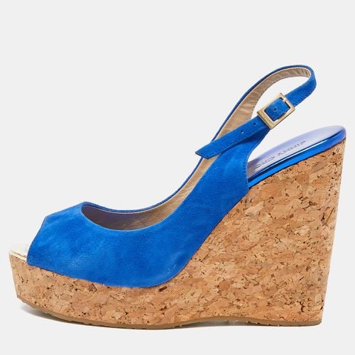 Jimmy Choo Blue Suede Cork Wedge Ankle Strap Sandals Size 40 - Jimmy Choo - Modalova