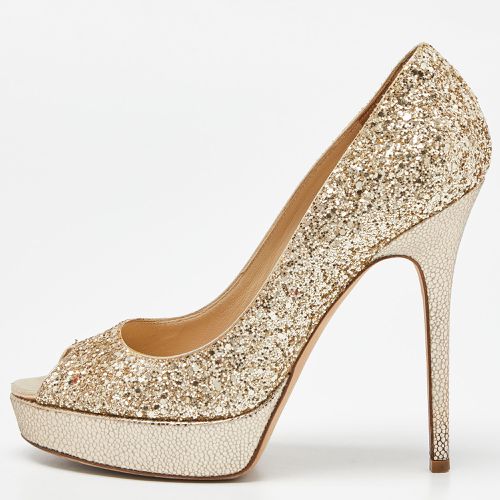 Jimmy Choo Gold Glitter Dahlia Platform Peep Toe Pumps Size 38 - Jimmy Choo - Modalova