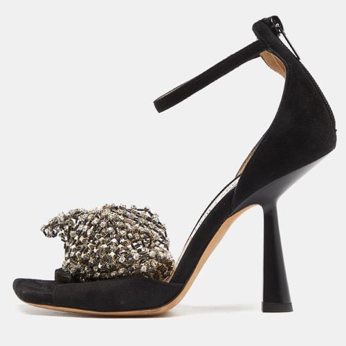 Jimmy Choo Black Suede Crystal Embellished Bow Ankle Strap Sandals Size 37 - Jimmy Choo - Modalova