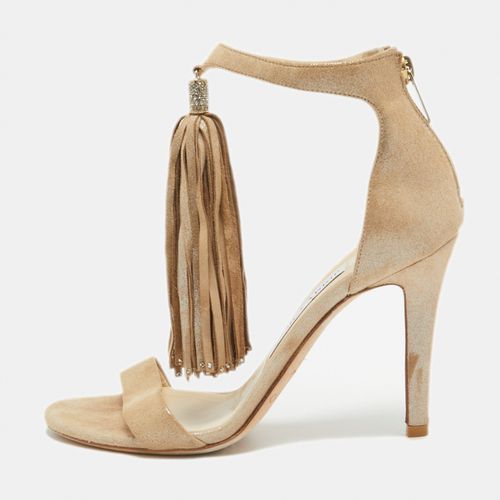 Jimmy Choo Beige Glitter Nubuck Leather Voila Ankle Strap Sandals Size 36 - Jimmy Choo - Modalova