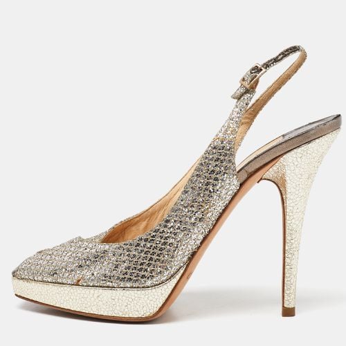 Jimmy Choo Gold Glitter and Lace Peep Toe Platform Ankle Strap Sandals Size 38 - Jimmy Choo - Modalova