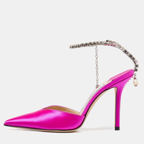 Jimmy Choo Fuchsia Satin Saeda Crystals Ankle Strap Pumps Size 38.5 - Jimmy Choo - Modalova