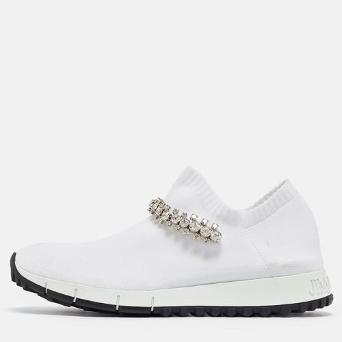 Jimmy Choo White Knit Fabric Crystal Embellished Low Top Sneakers Size 36 - Jimmy Choo - Modalova