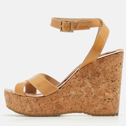 Jimmy Choo Beige Patent Leather Papyrus Cork Wedge Sandals Size 38.5 - Jimmy Choo - Modalova