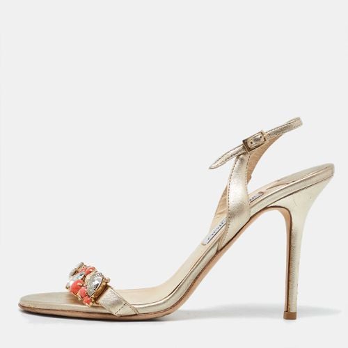 Jimmy Choo Gold Leather Crystal Embellished Ankle Strap Sandals Size 39.5 - Jimmy Choo - Modalova