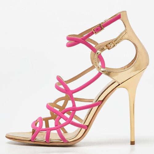 Jimmy Choo Pink/Gold Leather and Fabric Buckle Detail Cage Sandals Size 39 - Jimmy Choo - Modalova