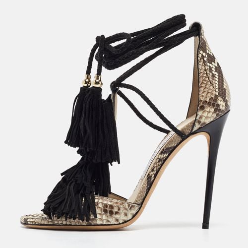 Jimmy Choo Brown/Beige Water Snake Mindy Ankle Wrap Sandals Size 37 - Jimmy Choo - Modalova