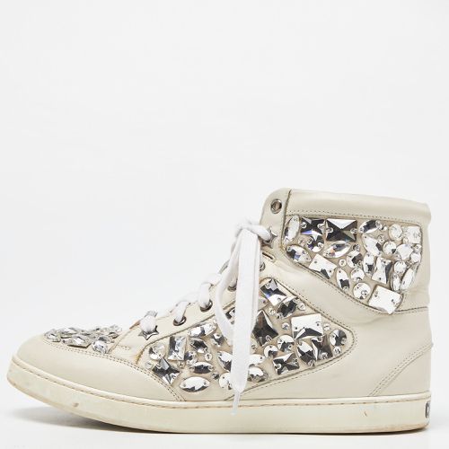 Jimmy Choo White Leather Tokyo Crystal Embellished High Top Sneakers Size 37.5 - Jimmy Choo - Modalova