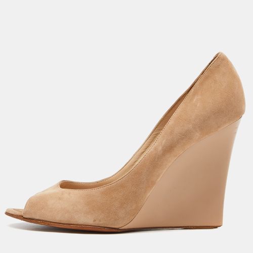 Jimmy Choo Beige Suede and Patent Leather Baxen Wedge Peep Toe Pumps Size 39 - Jimmy Choo - Modalova