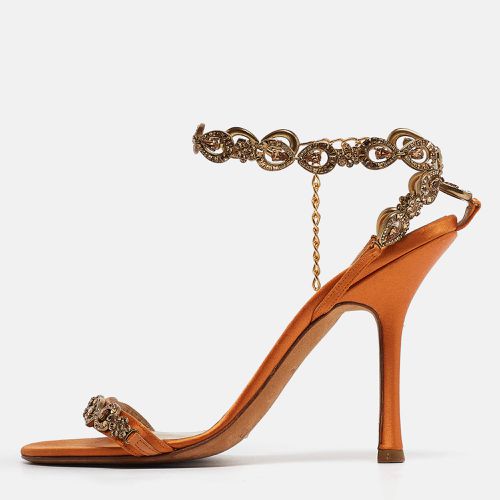 Jimmy Choo Orange Satin Crystals Embellished Sandals Size 37 - Jimmy Choo - Modalova