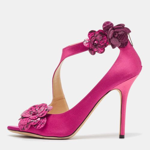 Jimmy Choo Pink Satin and Python Flower Applique Sandals Size 39.5 - Jimmy Choo - Modalova