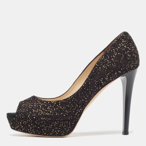 Jimmy Choo Black/Godl Suede Crown Peep Toe Pumps Size 39 - Jimmy Choo - Modalova