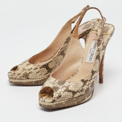 Brown/ Python Embossed Leather Slingback Peep Toe Pumps Size 39.5 - Jimmy Choo - Modalova
