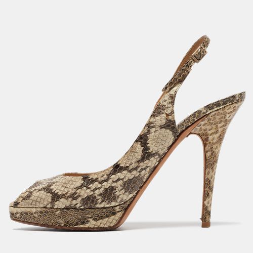 Jimmy Choo Brown/Beige Python Embossed Leather Slingback Peep Toe Pumps Size 39.5 - Jimmy Choo - Modalova