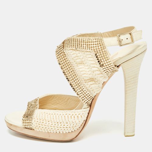 Jimmy Choo Knit Fabric Embellished Ankle Strap Sandals Size 39 - Jimmy Choo - Modalova