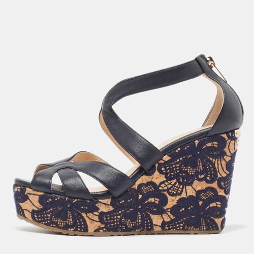 Jimmy Choo Navy Blue Leather Parrow Cork Lace Wedge Sandals Size 38 - Jimmy Choo - Modalova