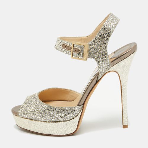 Jimmy Choo Silver Glitter Linda Ankle Strap Sandals Size 38 - Jimmy Choo - Modalova