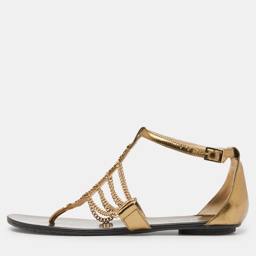 Jimmy Choo Gold Laminated Leather Thong Flat Sandals Size 38.5 - Jimmy Choo - Modalova