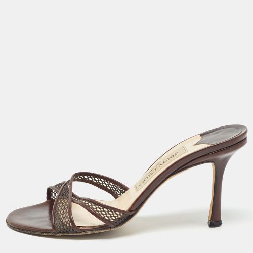 Jimmy Choo Brown Leather Mesh and Leather Slide Sandals Size 36.5 - Jimmy Choo - Modalova