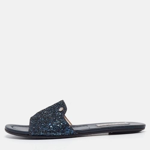 Jimmy Choo Navy Blue Glitter Nanda Flat Slides Size 37 - Jimmy Choo - Modalova