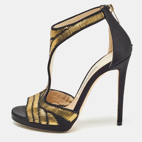 Jimmy Choo Black Satin Embellished Sandals Size 37 - Jimmy Choo - Modalova