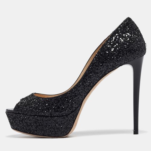 Jimmy Choo Black Glitter Jeanette Peep Toe Pumps Size 38.5 - Jimmy Choo - Modalova