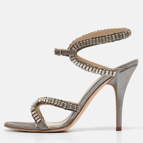 Jimmy Choo Metallic Grey Textured Suede Crystal Embellished Angel Sandals Size 39 - Jimmy Choo - Modalova