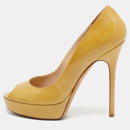 Jimmy Choo Yellow Patent Leather Crown Platform Peep Toe Pumps Size 37.5 - Jimmy Choo - Modalova