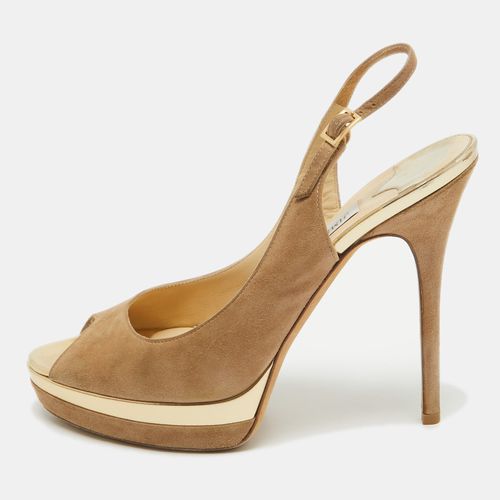 Jimmy Choo Beige Suede Open Toe Platform Slingback Sandals Size 39 - Jimmy Choo - Modalova