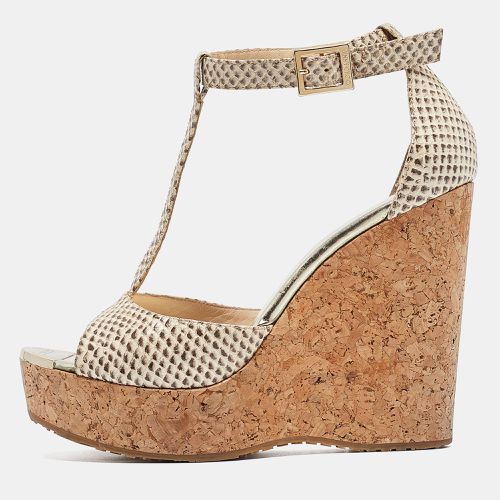 Jimmy Choo Two Tone Embossed Snakeskin Pela Wedge Sandals Size 38.5 - Jimmy Choo - Modalova