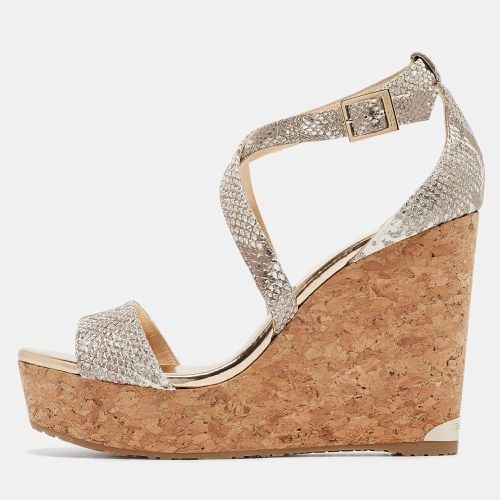 Jimmy Choo Gold Snakeskin Embossed Leather Portia Wedge Sandals Size 40.5 - Jimmy Choo - Modalova