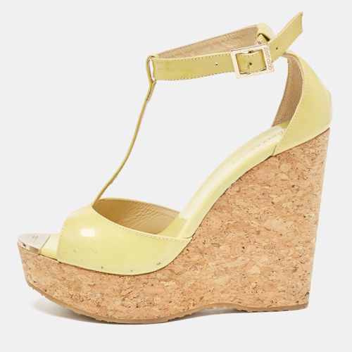 Jimmy Choo Light Green Patent Leather Pania Cork Wedge Sandals Size 39.5 - Jimmy Choo - Modalova