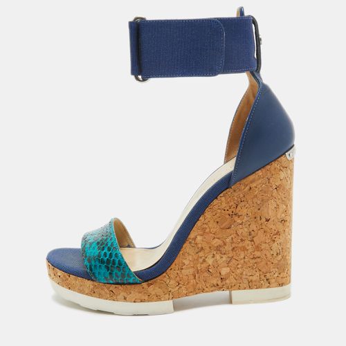 Jimmy Choo Blue Python and Leather Neston Platform Wedge Sandals Size 38 - Jimmy Choo - Modalova