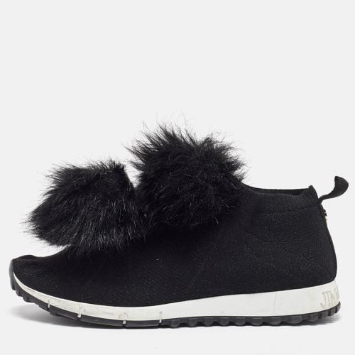 Jimmy Choo Black Knit Fabric and Fur Pom Pom Norway Slip On Sneakers Size 40 - Jimmy Choo - Modalova