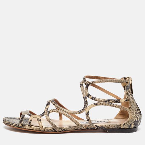 Jimmy Choo Brown/Beige Snakeskin Sutri Flat Sandals Size 37 - Jimmy Choo - Modalova