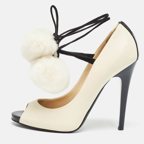 Jimmy Choo White/Black Fur and Leather Open Toe Pumps Size 38 - Jimmy Choo - Modalova