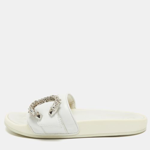 Jimmy Choo White Leather Crystal Embellished Flat Slides Size 39 - Jimmy Choo - Modalova