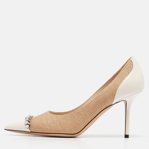 Jimmy Choo Brown/Cream Leather and Raffia Love Pumps Size 38 - Jimmy Choo - Modalova