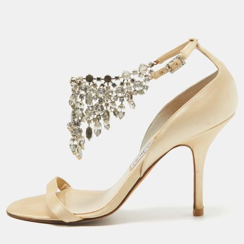 Jimmy Choo Gold Satin Crystal Embellished Ankle Strap Sandals Size 38 - Jimmy Choo - Modalova