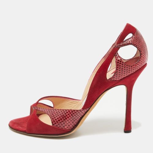 Jimmy Choo Red Suede and Watersnake Cut Out Open Toe Pumps Size 39.5 - Jimmy Choo - Modalova