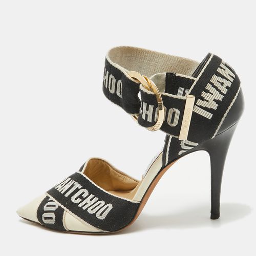 Jimmy Choo White/Black Leather and Canvas Buckle Pumps Size 37 - Jimmy Choo - Modalova