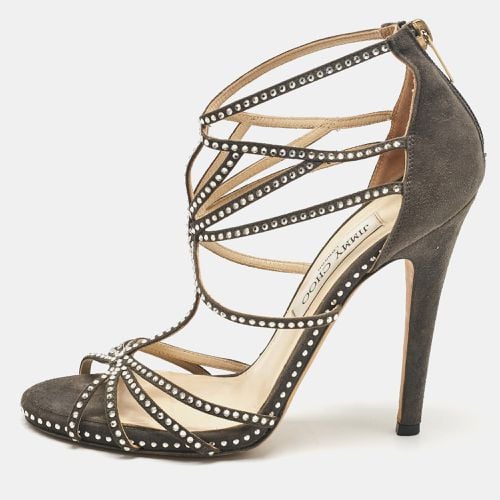 Jimmy Choo Grey Suede Crystal Embellished Strappy Sandals Size 38.5 - Jimmy Choo - Modalova