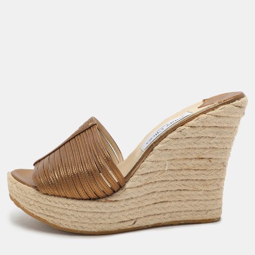 Jimmy Choo Gold Leather Wedge Espadrille Silde Sandals Size 40.5 - Jimmy Choo - Modalova