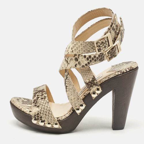 Jimmy Choo Beige Snakeskin Embossed Leather Ankle Strap Sandals Size 37 - Jimmy Choo - Modalova