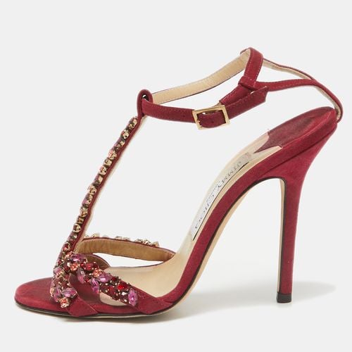 Jimmy Choo Fuchsia Shimmer Suede Crystals Embellished Sandals Size 36 - Jimmy Choo - Modalova