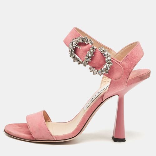 Jimmy Choo Pink Suede Crystal Embellished Ankle Strap Sandals Size 39 - Jimmy Choo - Modalova