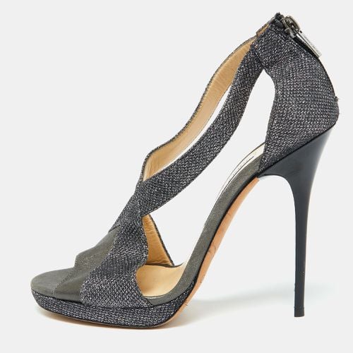 Jimmy Choo Grey Leather and Coarse Glitter Open Toe Sandals Size 39.5 - Jimmy Choo - Modalova