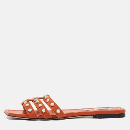 Jimmy Choo Orange Suede Pearl Embellished Hazal Flat Sandals Size 37 - Jimmy Choo - Modalova