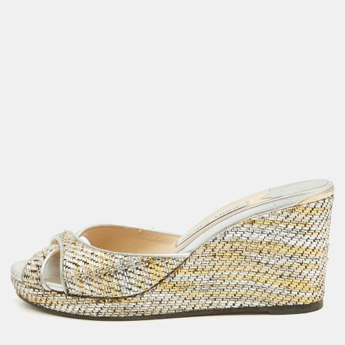 Jimmy Choo Metallic Leather and Raffia Almer Wedge Sandals Size 38.5 - Jimmy Choo - Modalova